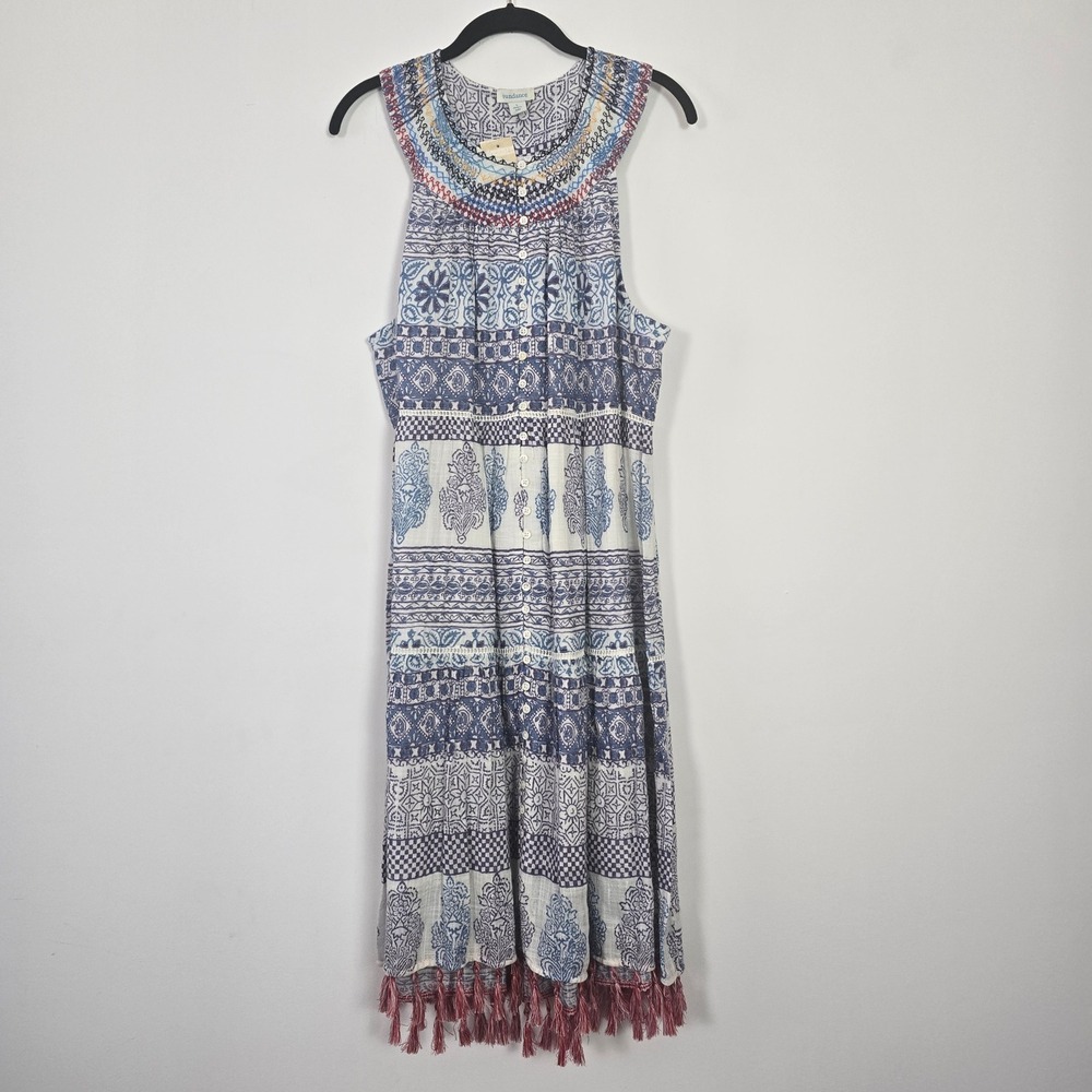 Sundance‎ Leyna Dress Womens L Embroidered Tassel Boho Festival Artisan Coastal